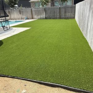 A newly installed fake grass on the backyard.