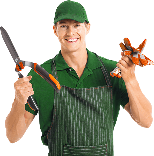 A gardener holding his tools with transparent background.